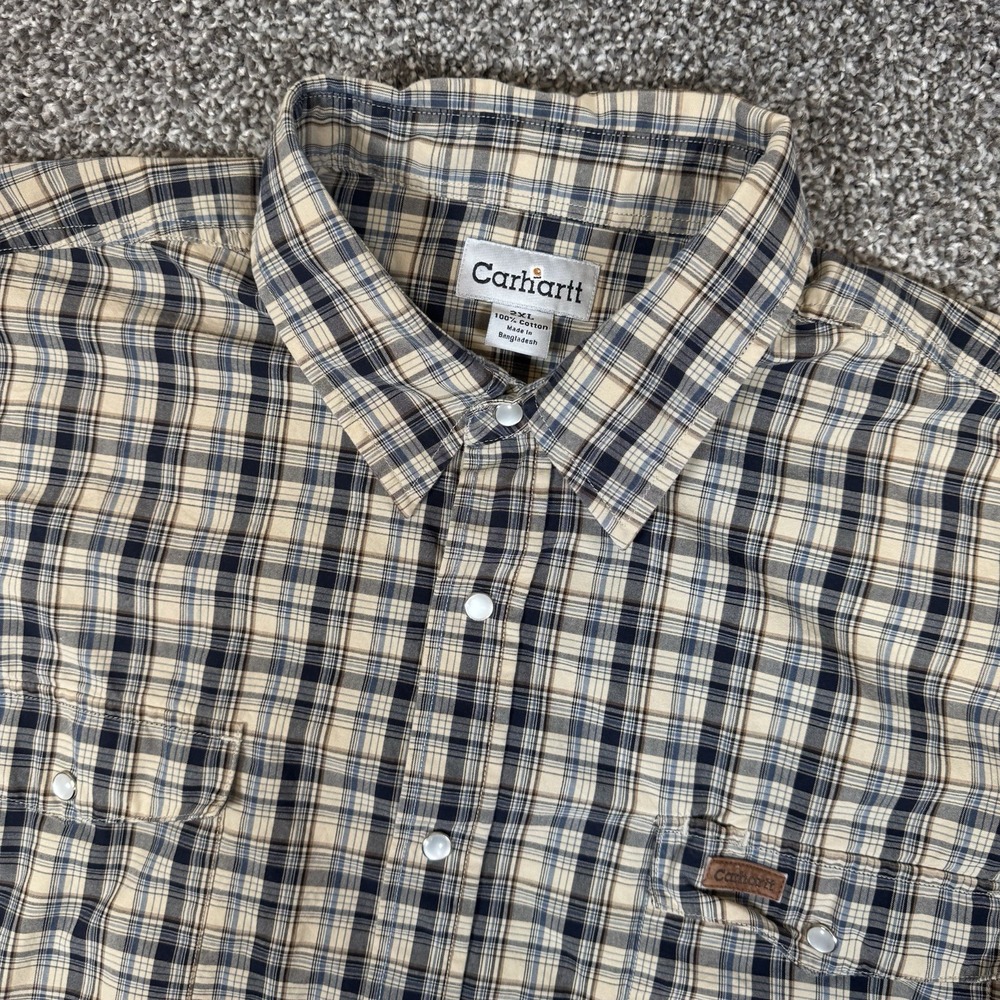 Carhartt Mens 2xl Plaid Pearl Snap Western Shirt Navy Tan Long Sleeve S140NVY
